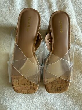 Torrid 9.5W Clear Crossover Cork Slide Sandals - Brown
